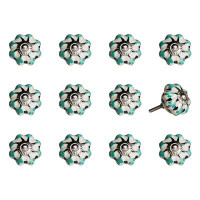HomeRoots 1.5" X 1.5" X 1.5" White, Green And Black - Knobs 12-Pack