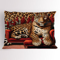Ambesonne Ambesonne Leopard Pillow Sham Big Cat on Sectional Sofa Red Apricot Dark Salmon