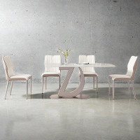 ULTORU 4 - Person Creamy White Rectangular Stone tabletop Dining Table Set
