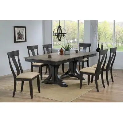 Canora Grey Lou Upholstered 7 Piece Extendable Solid Wood Dining Set