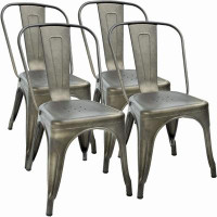 Hokku Designs Metal Chair Dining Chairs Set of 4 Patio Chair 19 Inches Seat Height Dining Room Kitchen Chair