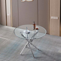 Wrought Studio Contemporary Round Clear Dining Tempered Glass Table with Gold Finish Stainless Steel Legs