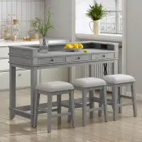 Red Barrel Studio MM Grey 4-Piece Dining Table Set With 3 Stools-97.1