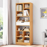 Latitude Run® Wooden Open Shelf Bookcase   Tall Freestanding Display Storage Cabinet Organizer With 10 Cubes And A Drawe