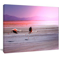 Made in Canada - Design Art Flying Pair of Cute Flamingos - Wrapped Canvas Photograph Print