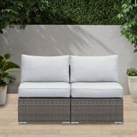 Ebern Designs Rattan Durable Couch Wicker Armless Light Grey Couch Sofa For Office Furniture Patio Outdoor