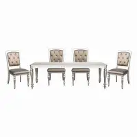 Canora Grey Silver Finish Dining Set 5Pc Dining Table 4X Side Chairs, Crystal Button Tufted Upholstered Modern Style Fur