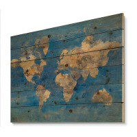 Made in Canada - East Urban Home Golden Blue World Map - Glam Print on Natural Pine Wood