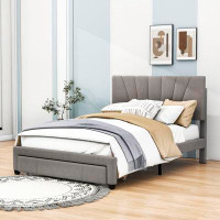 Latitude Run® Lavoix Queen Size Upholstered Platform Bed with a Big Drawer