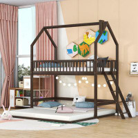 Harper Orchard Twin Size Wooden Bunk Bed With House Shape Outline