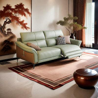 ULTORU 76.35" Green Genuine Leather Standard Sofa cushion couch