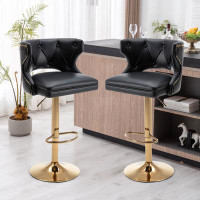 Rosdorf Park Swivel Barstools Adjusatble Seat Height, Modern PU Upholstered Bar Stools With The Whole Back Tufted, For H