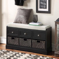 Wildon Home® Wood bench with 3 Drawers and 3 Baskets