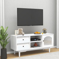 Winston Porter Living Room  TV Stand with Drawers and Open Shelves, A Cabinet with Glass Doors for Storage