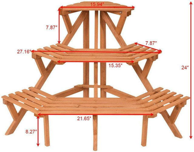 NEW 3 TIER WOOD CORNER PLANT STAND RACK FS5179 in Other in Alberta - Image 4