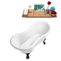 Streamline Bath 62" Streamline Clawfoot Soaking Acrylic Bathtub With Drain, Clawfeet, and Bamboo Tray