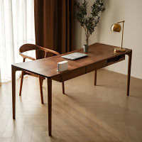 Recon Furniture 70.87" Walnut-colour Rectangular Solid Wood Desk,3-drawer