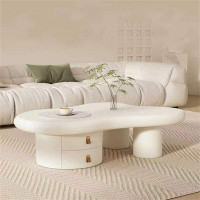 Brayden Studio Cloud Coffee Table With Drawers, Simple And Modern Living Room, Creative Internet Famous Cream And Quiet
