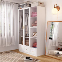 Latitude Run® Wardrobe With Tempered Glass Door And White Finish