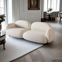 Orren Ellis 62.97" Creamy White Granular Velvet Linen Standard Sofa cushion Loveseat
