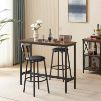 17 Stories Rustic Brown Bar Table Set With 2 Pu Soft-seated Bar Stools With Backrests - Dimensions: 43.31''l X 15.75''w