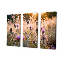 Ebern Designs Purple Green Thistle Whispers Plant III - Floral Canvas Art Print Set