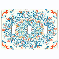 WorldAcc Metal Light Switch Plate Outlet Cover (Elegant Blue Orange Tile Cream  - Triple Toggle)