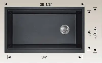 Granite Series: 36.5 or 34.5 x 18.5 x 10 Inch Undermount or Drop In Ledger Kitchen Sink Available in 4 Colors