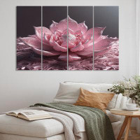 Winston Porter Tender Blossoming Pink Lotus Flower - Lotus Wall Art Living Room - 4 Panels