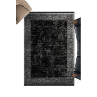 Rugpera Amedee Black And Grey Color Oriental Design Carpet Machine Woven Polyester & Cotton Yarn Area Rugm