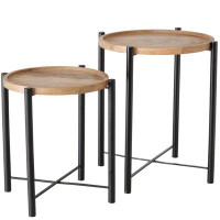 17 Stories Macalah Solid Wood Tray Top Cross Legs End Table Set
