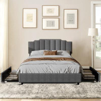 Latitude Run® Modern Stylish Queen Size Linen Fabric Upholstered Platform Bed Frame with Two Underbed Drawers