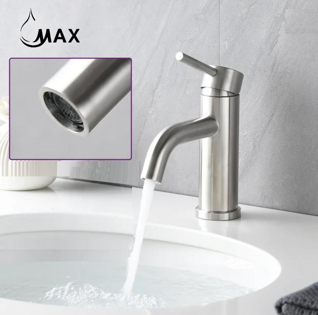 Single Handle Bathroom Faucet Round Design Brushed Nickel Finish in Plumbing, Sinks, Toilets & Showers - Image 2
