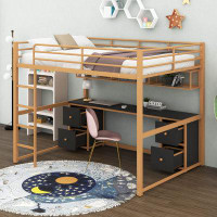 Isabelle & Max™ Alijiah Full  Metal Loft Bed with Desk, Drawers and Bedside Tray, Charging Station, USB and socket