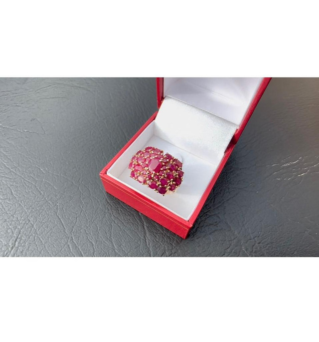 #464 - 10k Yellow Gold, Custom Natural Ruby Cluster Ring, 5.76ct, Size 8 1/2 in Jewellery & Watches