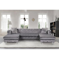 Everly Quinn Amy Tufted Velvet Double Chaise Sectional With Steel Base