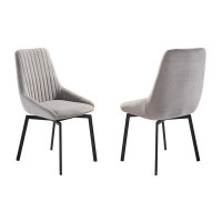 Orren Ellis Dokken 22 Inch Swivel Dining Chair Set Of 2, Gray Polyester, Black Legs