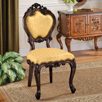 Design Toscano Lady Ambrose Solid Wood King Louis Back Side Chair in Walnut/Gold