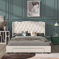 Red Barrel Studio Upholstered Platform Bed With Tufted Headboard And 3 Drawers