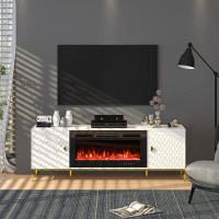 Mercer41 Sajani TV Stand for TVs up to 80" with 36" Electric Fireplace Included