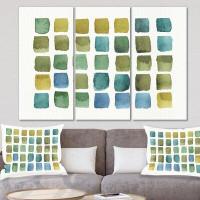Made in Canada - East Urban Home 'Geometric Maze of Blue and Green' Painting Multi-Piece Image on Canvas