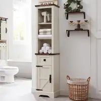 Gracie Oaks Bathroom Floor Cabinet, Farmhouse Storage Cabinet With Sliding Barn Door & Storage Drawers, Small Storage Ca