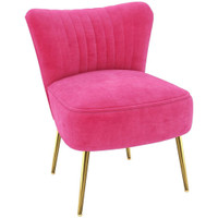 VELVET LOUNGE CHAIR, MODERN ACCENT CHAIR FOR LIVING ROOM WITH GOLD STEEL LEGS AND TUFTING BACKREST, PINK