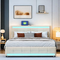 Ivy Bronx Upholstered Bed With Led Lights, 4 Drawers, Usb Ports And Type C