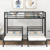 Latitude Run® Full Over Twin Size Bunk Bed With Built-In Shelf