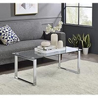 Ivy Bronx Ivy Bronx – Modern Clear Tempered Glass Rectangle Coffee Table, Chrome Legs