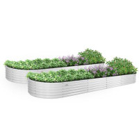 Arlmont & Co. 12X3X1.5 ft Galvanized Raised Garden Beds Outdoor, Oval Extra Large Metal Planter Box(Quartz Grey)