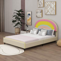 Latitude Run® Upholstered Platform Bed With Rainbow Shaped, Adjustable Headboard And LED Light Strips