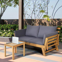 Union Rustic Alsa Patio Convertible Daybed Solid Wood Sofa With Cushion