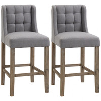 MODERN COUNTER BAR STOOLS TUFTED UPHOLSTERED COUNTER CHAIRS SET OF 2 FOR KITCHEN, GREY